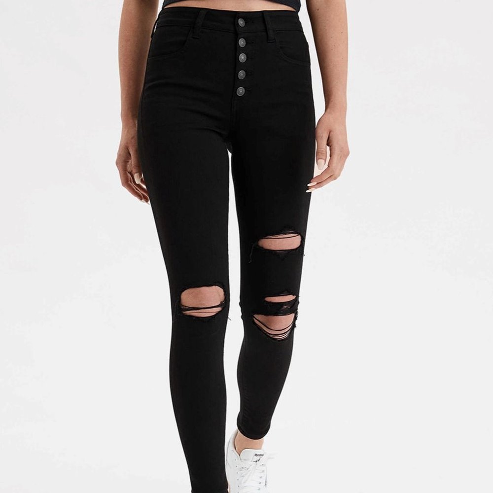 High-rise button black jeans